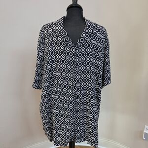 Shaquille O'Neal Mens Black and White Geometric Casual Button Down Shirt XXL